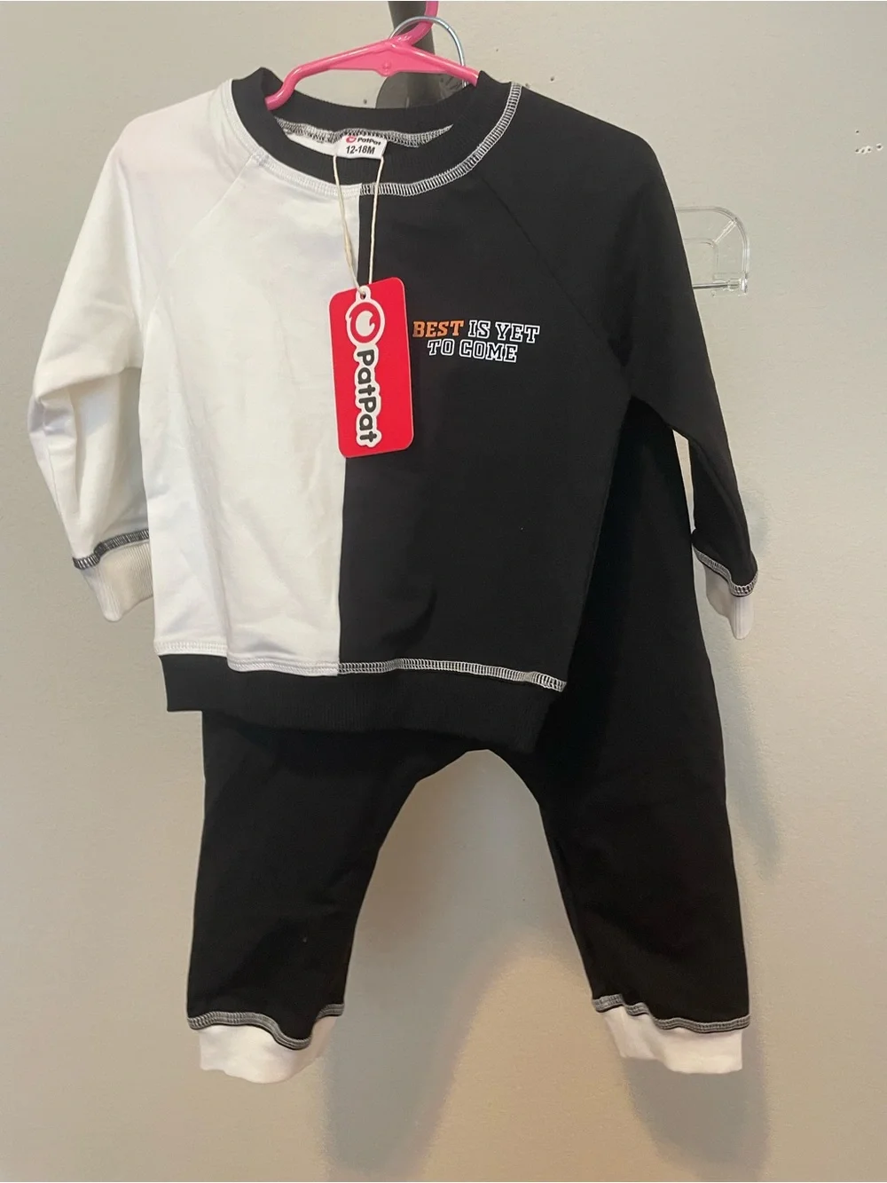 PatPat Black and White Colorblock Baby Two-Piece Set